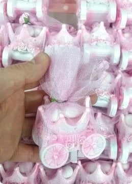 50 li Süslü Polyester Taç Araba Bebek Şekeri