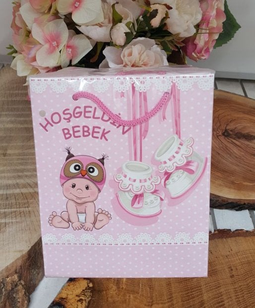 50 Li Bebek Figürlü Karton Çanta 11x11 cm