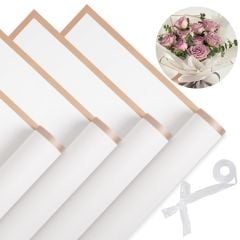 4 lü Çiçek Buket / Ambalaj Kağıdı Beyaz Altın Kenarlı