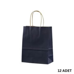 Büküm Saplı Mini Kağıt Çanta Seti-12li, Parti, Doğum Günü, Hediye Çantaları, 11x15x6 Cm, Lacivert