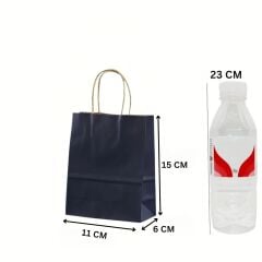Büküm Saplı Mini Kağıt Çanta Seti-12li, Parti, Doğum Günü, Hediye Çantaları, 11x15x6 Cm, Lacivert