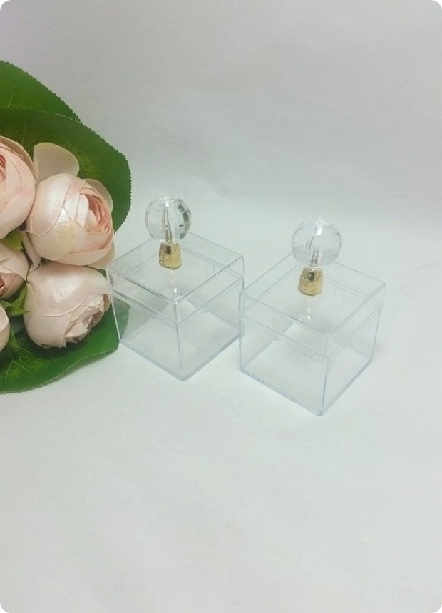 12 li Metalize Kristal Tepelikli 5x5x5 cm Mika Pleksi Küp Kutu