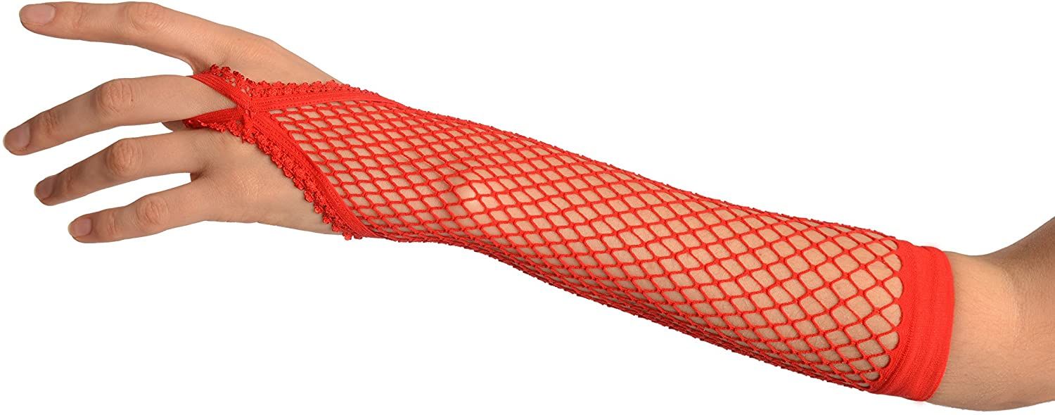 Kırmızı Renk Parmak Arası File Örgü Eldiven 26 cm