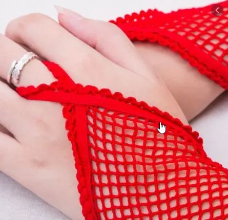 Kırmızı Renk Parmak Arası File Örgü Eldiven 26 cm