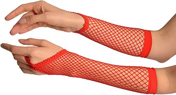 Kırmızı Renk Parmak Arası File Örgü Eldiven 26 cm