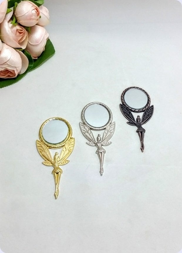 50 li Melek Metal Oval El Aynası Peri Kızı