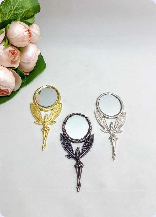 50 li Melek Metal Oval El Aynası Peri Kızı