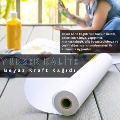 Beyaz Kraft Ambalaj ve Hediye Paketleme Kağıdı, Rulo Resim, Çeyiz Kağıdı, 80 gr-100 Cm x 50 Metre