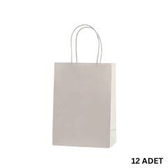 Büküm Saplı Mini Kağıt Çanta Seti-12li, Parti, Doğum Günü, Hediye Çantaları, 11x15x6 Cm, Gri Renk