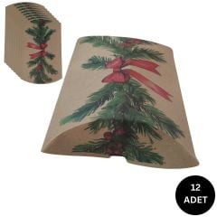 12 li Yılbaşı Kokina Temalı Japon (Yastık) Hediye Kutusu (18X19 Cm)