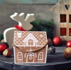 12 li Yılbaşı Baskılı Ev Tasarımlı Kutu / İpli Çanta