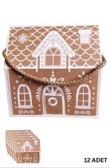 12 li Yılbaşı Baskılı Ev Tasarımlı Kutu / İpli Çanta