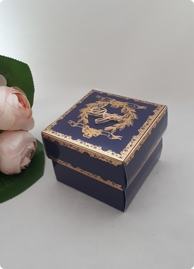 20 li 8x8x6 Cm Varak Baskılı Karton Lacivert Kutu