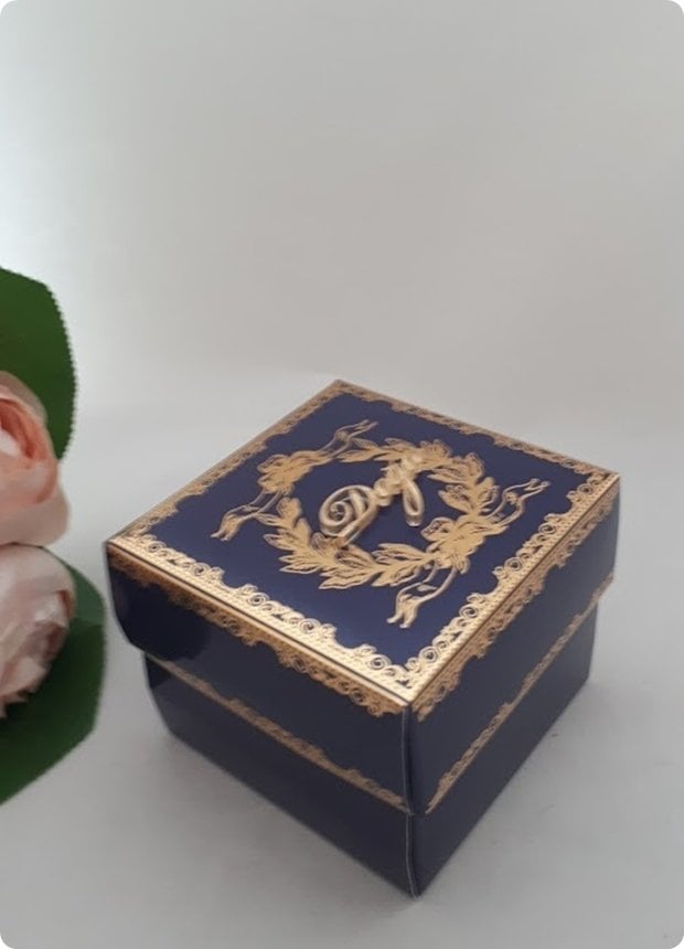 20 li 8x8x6 Cm Varak Baskılı Karton Lacivert Kutu