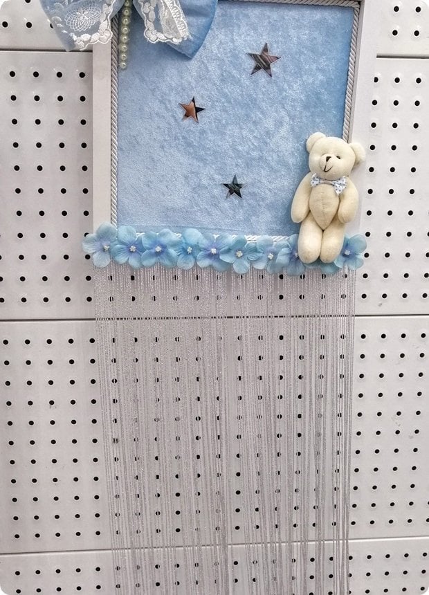 Ahşap kadife kaplı saçaklı püsküllü kapı süsü MAVI