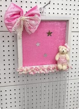 Ahşap kadife kaplı saçaklı püsküllü kapı süsü MAVI