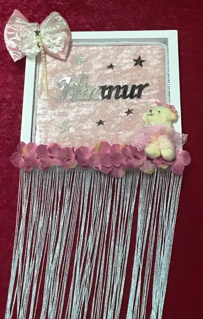 Ahşap kadife kaplı saçaklı püsküllü kapı süsü MAVI