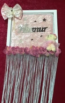 Ahşap kadife kaplı saçaklı püsküllü kapı süsü MAVI