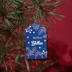 Yılbaşı Mutlu Yıllar Yazılı Hediye Etiketi, Delikli Yeniyıl Paketleme Kartı, 50 Adet, 5,5 x 7 Cm