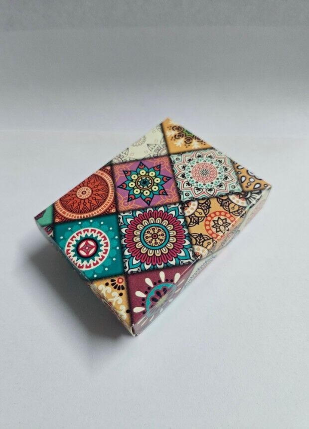 30 Lu (12x9x3 Cm) Süngerli Kilim Desenli Otantik Karton Kolye Takı Kutuları