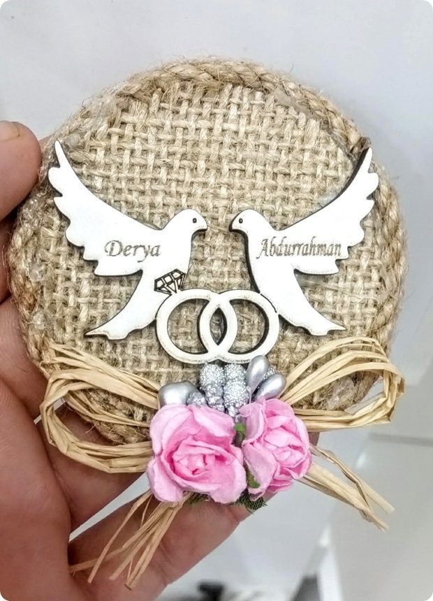 20 Adet Yuvarlak çift güvercinli süslü nikah şekeri