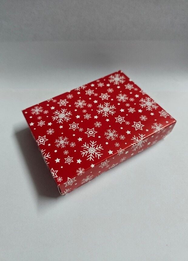 30 Lu (12x9x3 Cm) Süngerli Kar Desenli Kırmızı Karton Kolye Takı Kutuları