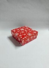 24 Lu (8x8x3 Cm) İçi Süngerli Kar Desenli Kırmızı Karton Bilezik Takı Kutuları