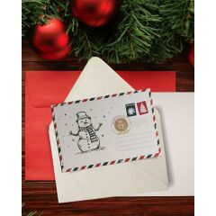 Yılbaşı Kardan Adam Kartpostal ve Zarf Seti, Yeniyıl, Noel, Tebrik ve Hediye Kartı, 6 Adet, 10x15 Cm